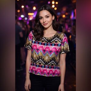 By Together Sequin Short Sleeve Blouse Top